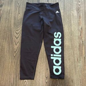 Adidas Climalite Compression Leggings Pull-On Stretch Spellout Logo Black Size M